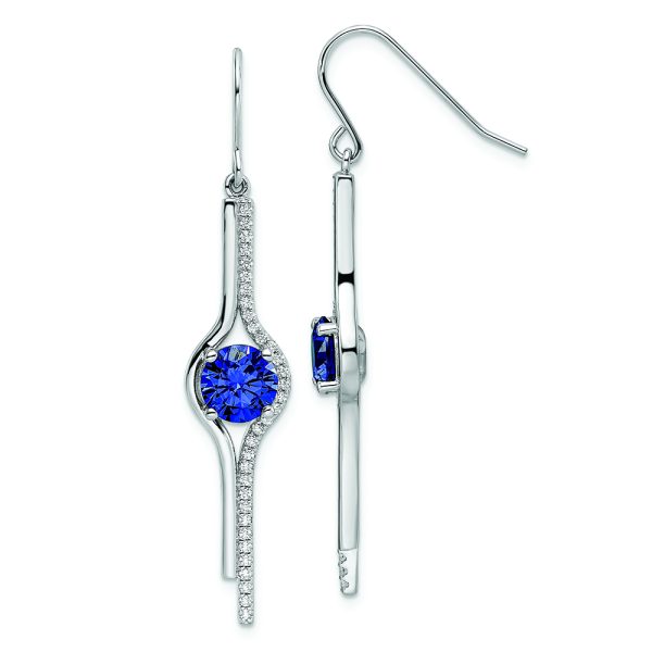 Sterling Silver Rhodium-plated Blue and Clear CZ Dangle Earrings