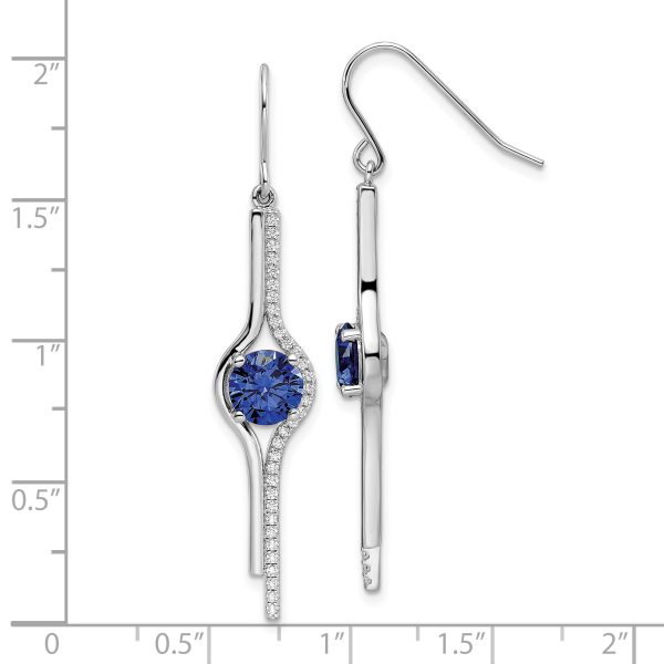 Sterling Silver Rhodium-plated Blue and Clear CZ Dangle Earrings - Image 3