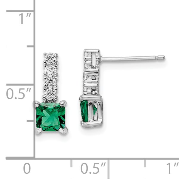 Sterling Silver Polished Rhodium-plated Green/Clear CZ Post Dangle Earrings - Image 3