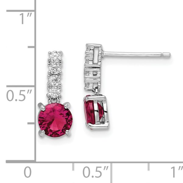 Sterling Silver Rhodium-plated Created Ruby and CZ Post Dangle Earrings - Image 3