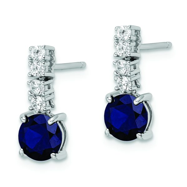 Sterling Silver Polished Rhodium Cr. Blue Spinel and CZ Post Dangle Earring - Image 2