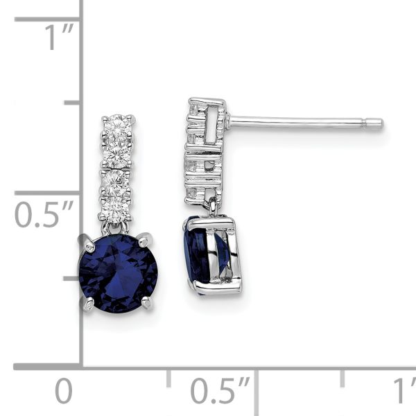 Sterling Silver Polished Rhodium Cr. Blue Spinel and CZ Post Dangle Earring - Image 3