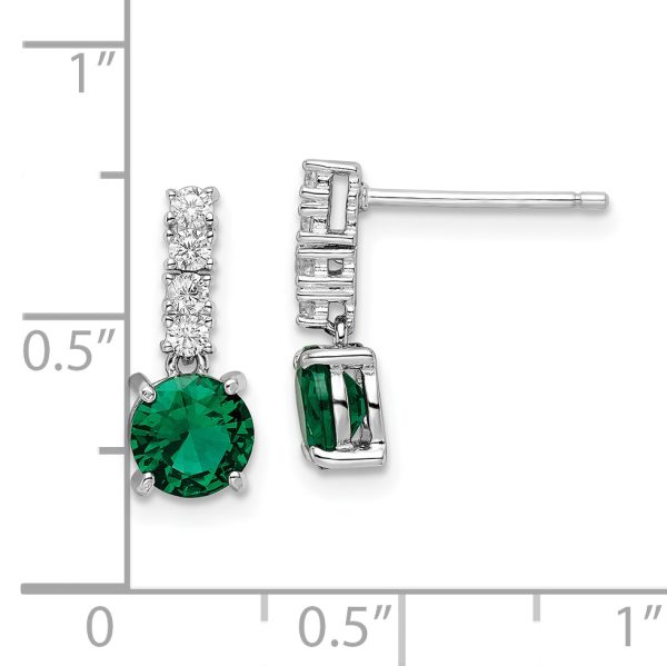 Sterling Silver Polished Rhodium-plated Green/Clear CZ Post Dangle Earrings - Image 3