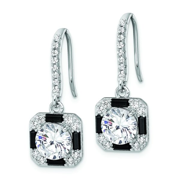 Sterling Silver Rhodium-plate CZ & Black Nano Crystal Square Earrings - Image 2