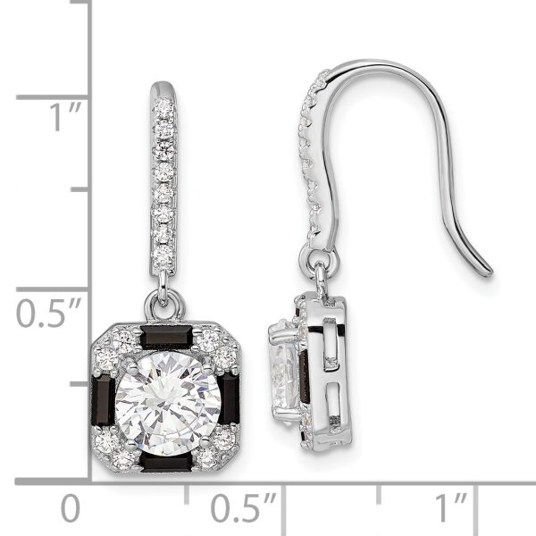 Sterling Silver Rhodium-plate CZ & Black Nano Crystal Square Earrings - Image 3