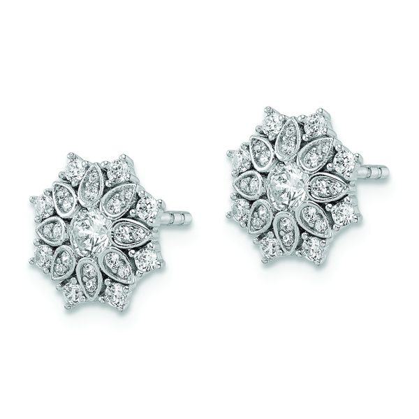 Sterling Silver Rhodium-plated CZ Snowflake Post Earrings - Image 2