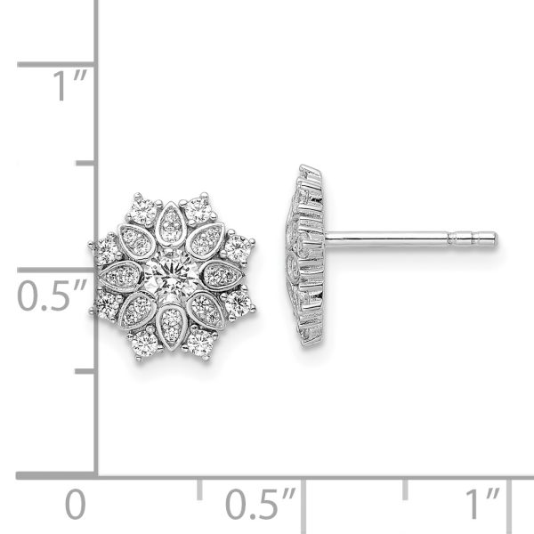 Sterling Silver Rhodium-plated CZ Snowflake Post Earrings - Image 3