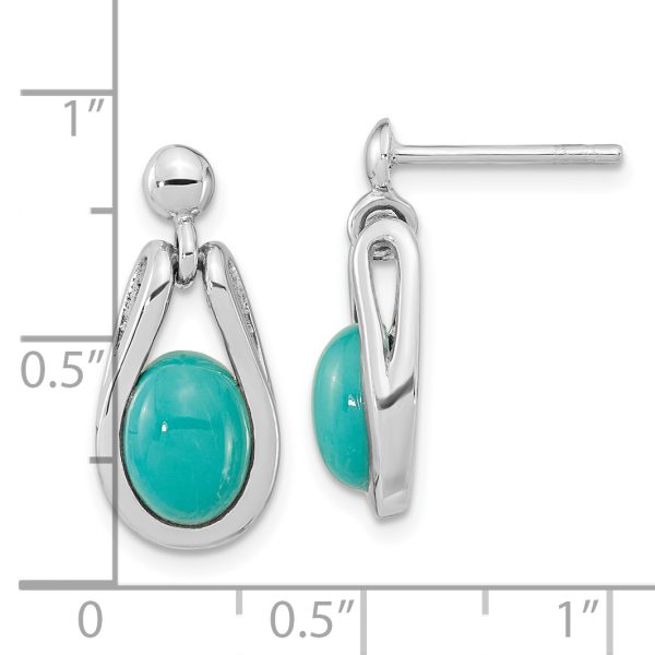 Sterling Silver RH-plated Oval Chinese Turquoise Dangle Post Earrings - Image 3