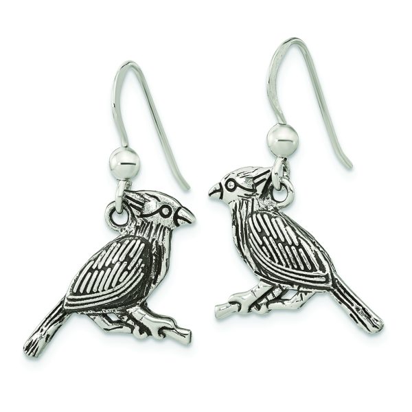 Sterling Silver Antiqued Bird on Branch Dangle Earrings - Image 2