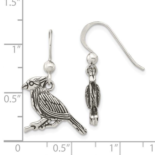 Sterling Silver Antiqued Bird on Branch Dangle Earrings - Image 3
