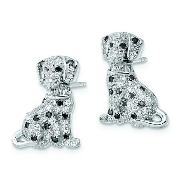 Sterling Silver Rhodium-plated Polished CZ Dalmatian Post Earrings - Image 2