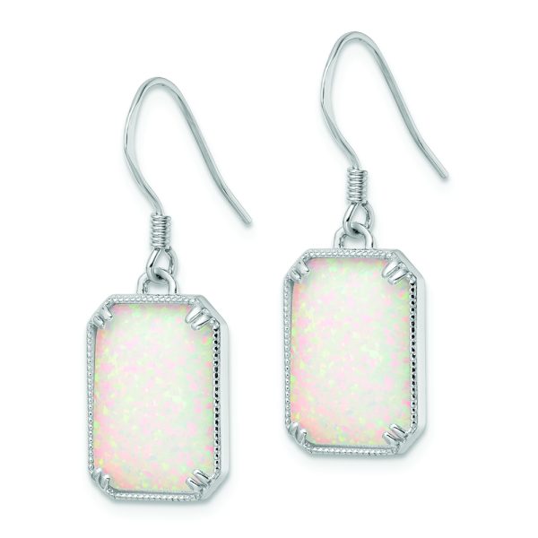 Sterling Silver RH-plated White Created Opal Beaded Border Earrings - Image 2