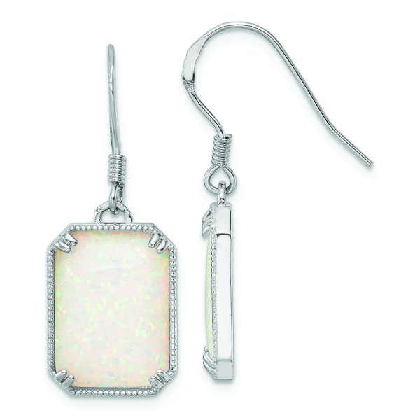 Sterling Silver RH-plated White Created Opal Beaded Border Earrings