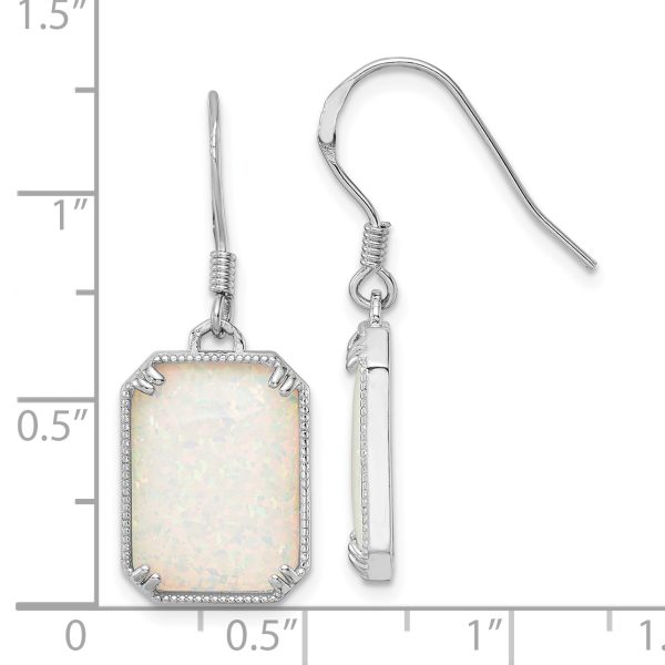 Sterling Silver RH-plated White Created Opal Beaded Border Earrings - Image 3