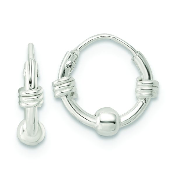 Sterling Silver Polished Beaded Circle Endless Hoop Earrings