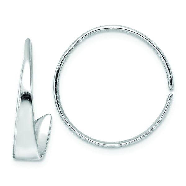 Sterling Silver Rhodium-plated Polished Flat Bar Hoop Threader Earrings