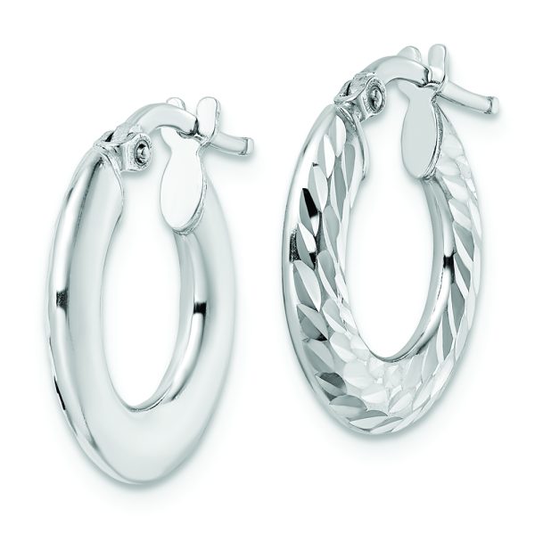 Sterling Silver Rhodium-plated 2x18mm D/C Knife-edge Tube Hoop Earrings - Image 2