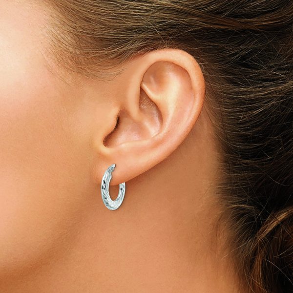 Sterling Silver Rhodium-plated 2x18mm D/C Knife-edge Tube Hoop Earrings - Image 3