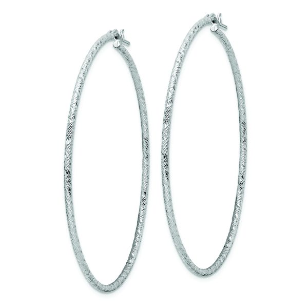 Sterling Silver Rhod-plated Polished Diamond-cut 1.5mm Tube Hoop Earrings - Image 2