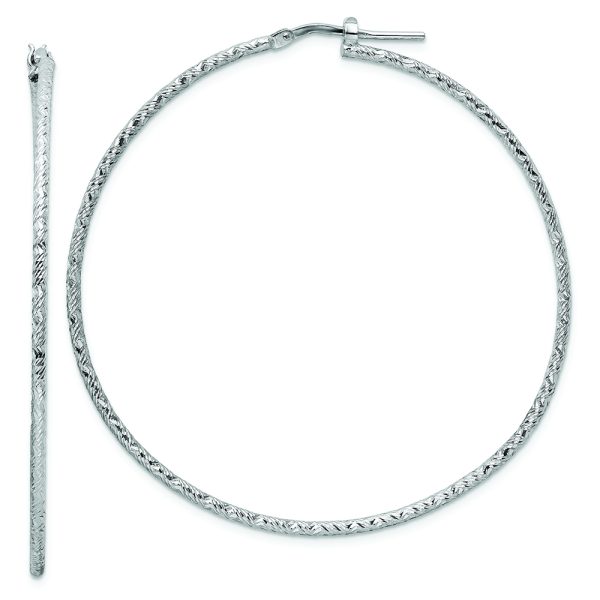 Sterling Silver Rhod-plated Polished Diamond-cut 1.5mm Tube Hoop Earrings