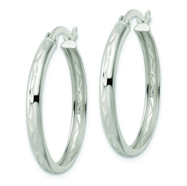 Sterling Silver Polished and Diamond-cut Circle Hoop Earrings - Image 2