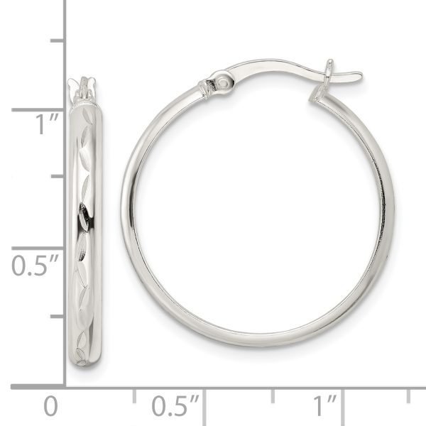 Sterling Silver Polished and Diamond-cut Circle Hoop Earrings - Image 3