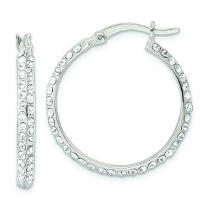 Sterling Silver CZ Round Hoop Earrings