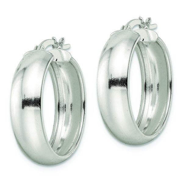 Sterling Silver Polished 7x25mm Hoop Earrings - Image 2