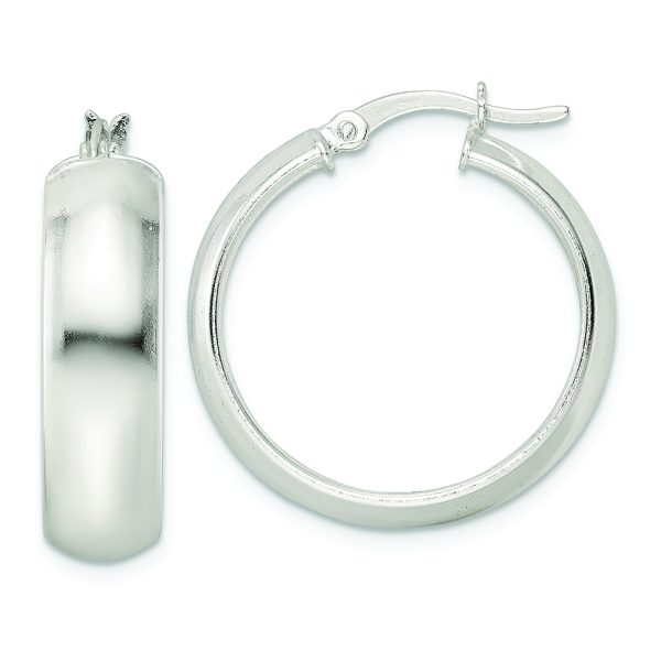 Sterling Silver Polished 7x25mm Hoop Earrings