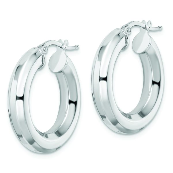 Sterling Silver Rhodium-plated 5x24mm Octagon Tube Hoop Earrings - Image 2