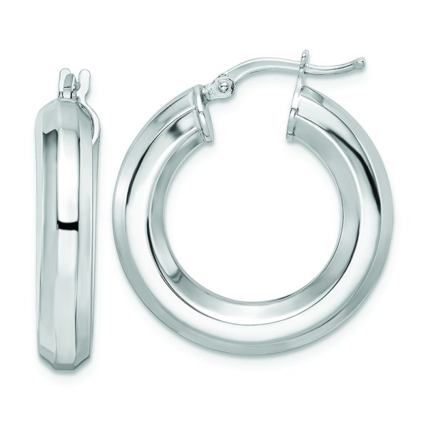 Sterling Silver Rhodium-plated 5x24mm Octagon Tube Hoop Earrings