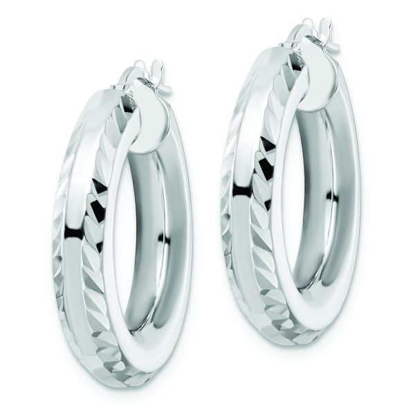 Sterling Silver Rhodium-plated 5x24mm D/C Octagon Tube Hoop Earrings - Image 2