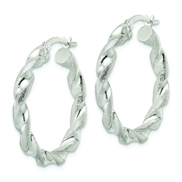 Sterling Silver Polished and Textured Twisted Circle Hoop Earrings - Image 2