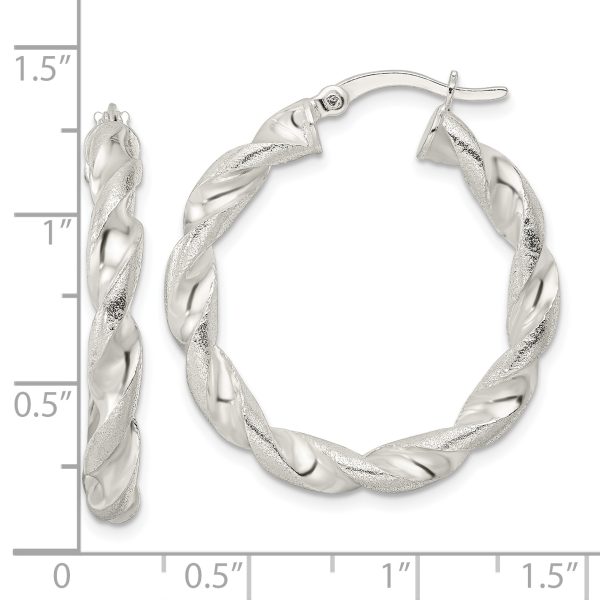 Sterling Silver Polished and Textured Twisted Circle Hoop Earrings - Image 3