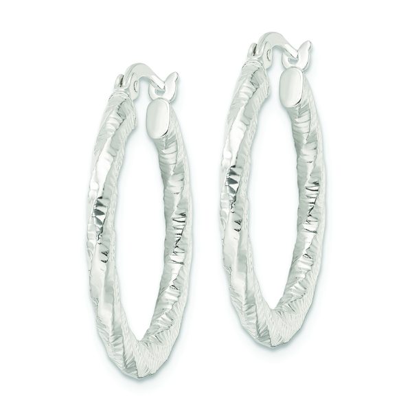 Sterling Silver Polished and Textured Twisted Hoop Earrings - Image 2