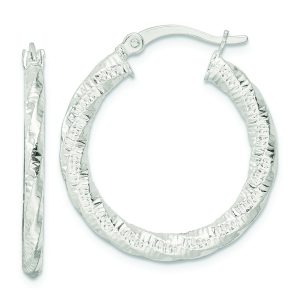 Sterling Silver Polished and Textured Twisted Hoop Earrings