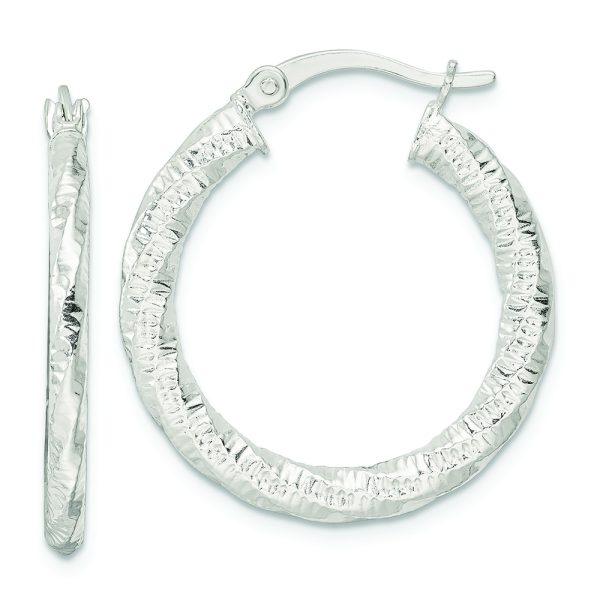 Sterling Silver Polished and Textured Twisted Hoop Earrings
