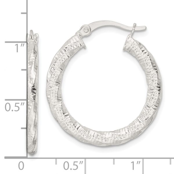 Sterling Silver Polished and Textured Twisted Hoop Earrings - Image 3