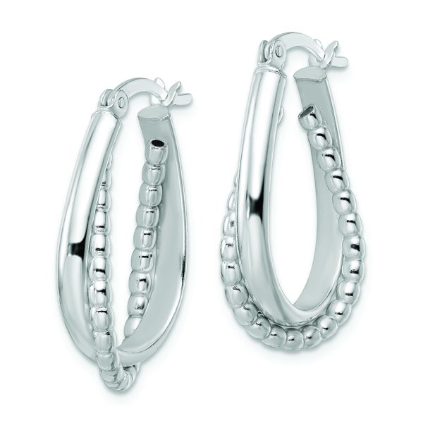 Sterling Silver Rhodium-plated Polished Double Oval Hoop Earrings - Image 2