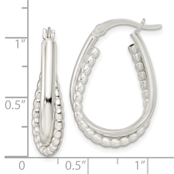 Sterling Silver Rhodium-plated Polished Double Oval Hoop Earrings - Image 3