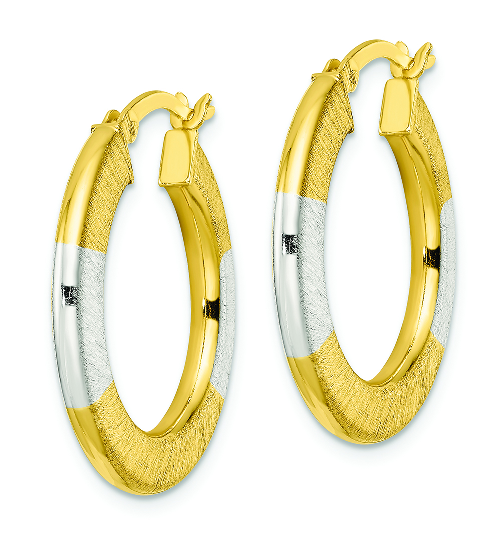 Sterling Silver and Gold-tone Brushed Flat Circle Hoop Earrings - Image 2