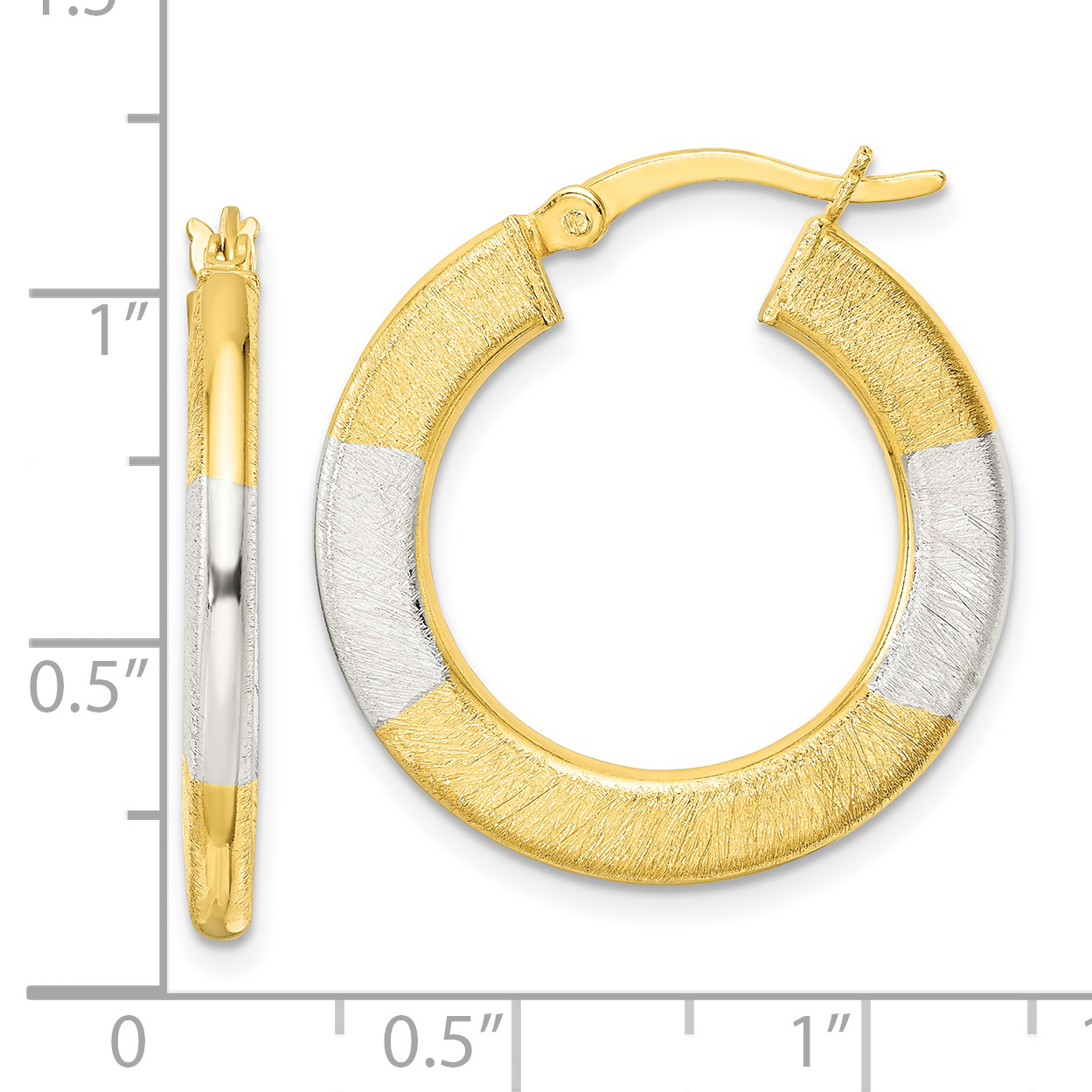 Sterling Silver and Gold-tone Brushed Flat Circle Hoop Earrings - Image 3