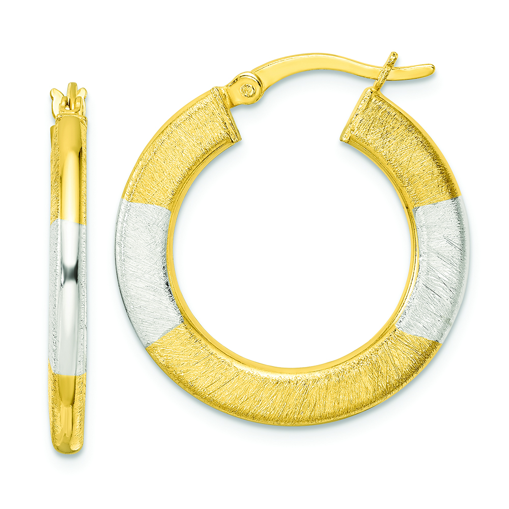 Sterling Silver and Gold-tone Brushed Flat Circle Hoop Earrings