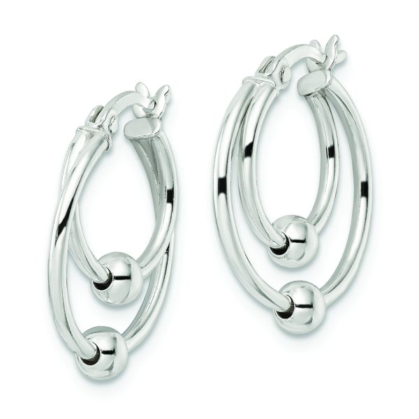Sterling Silver Polished Double Circle Beaded Hoop Earrings - Image 2
