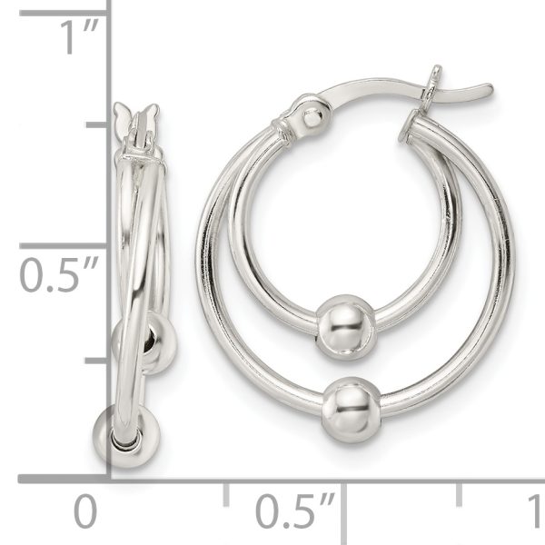 Sterling Silver Polished Double Circle Beaded Hoop Earrings - Image 3