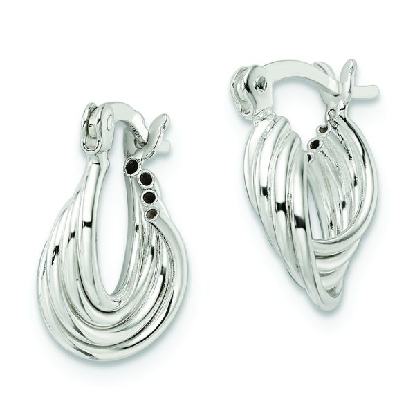 Sterling Silver Polished Triple Circle Hoop Earrings - Image 2