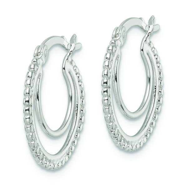 Sterling Silver Beaded Double Circle Hoop Earrings - Image 2