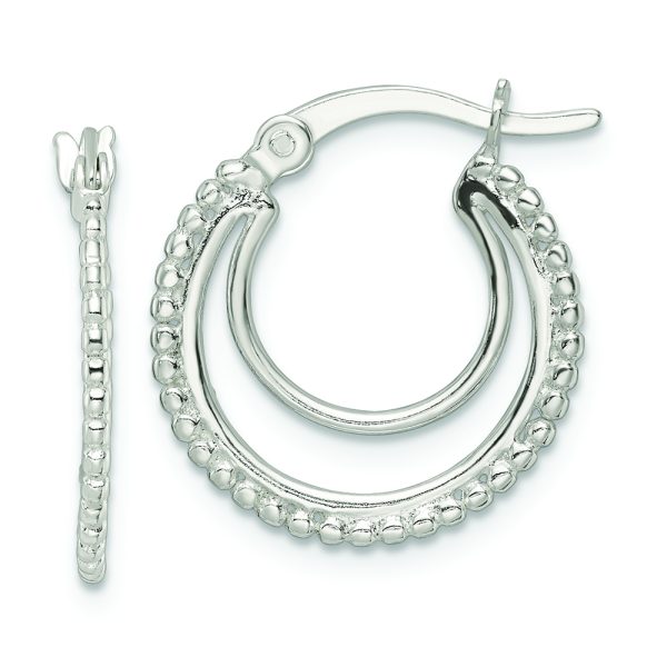 Sterling Silver Beaded Double Circle Hoop Earrings