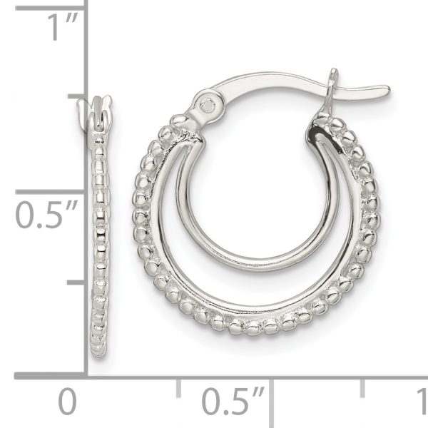 Sterling Silver Beaded Double Circle Hoop Earrings - Image 3