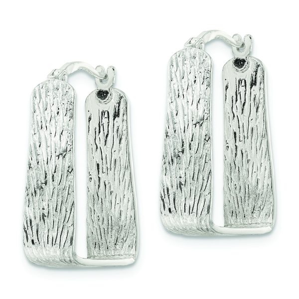 Sterling Silver Textured 5.5mm Square Hoop Earrings - Image 2